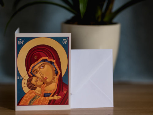 Virgin of Compassion card with background